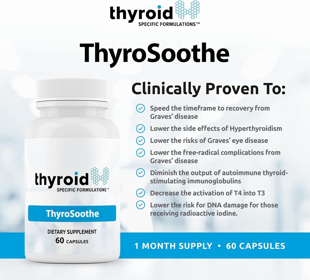 ThyroSoothe - Dr. Formulated Thyroid Support Supplement – Φυσική Φόρμουλα για τον Υπερθυρεοειδισμό & Graves’ Condition – Περιλαμβάνει Σελήνιο, Βιταμίνη C, Λεμόνι Balm για τη συνολική Thyroid Υγεία – 30 ημέρες προσφοράς