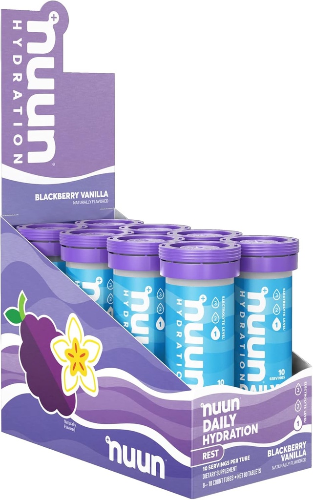 Nuun Rest & Recovery Ηλεκτρολυτικά Δισκία με Μαγνήσιο, Κάλιο & Ταρτ Σκόνη Cherry, Χωρίς Γλουτένη & Vegan, Blackberry Vanilla Flavor, 8 Pack (80 Σερβιέτες Σύνολο)