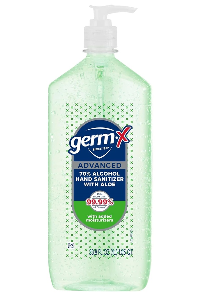 Germ-X Advanced Καθαριστικό χεριών με Αλόη και Βιταμίνη Ε, Μη αποξηρατικό Ενυδατικό Gel, Στιγμιαία και Χωρίς Ξεπλύνετε Φόρμουλα, Αντλία Μπουκάλι, Επιστροφή στο σχολείο Προμήθειες, 1 Liter