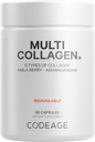 Codeage Multi Collagen Peptides Protein Capsules, 5 Τύποι κολλαγόνου, Grass-Fed & Hydrolyzed Bovine Collagen Pills Supplement, Ashwagandha, Amla Berry Vitamins, Collagen Peptides - 90 Κάψουλες