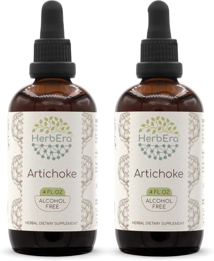 HerbEra Artichoke B120 (2pcs) Χωρίς αλκοόλη Βότανο Εκχύλισμα Βάμμα, Συμπυκνωμένο Υγρές σταγόνες Φυσικό Artichoke (Cynara scolymus) Αποξηραμένο Φύλλο (2x4 fl oz)