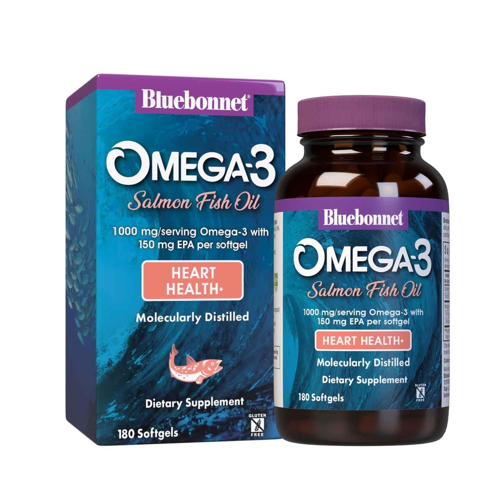 BlueBonnet Φυσικό Ωμέγα-3 Σολομός Λάδι Softgels, 180 κόμης, λευκό
