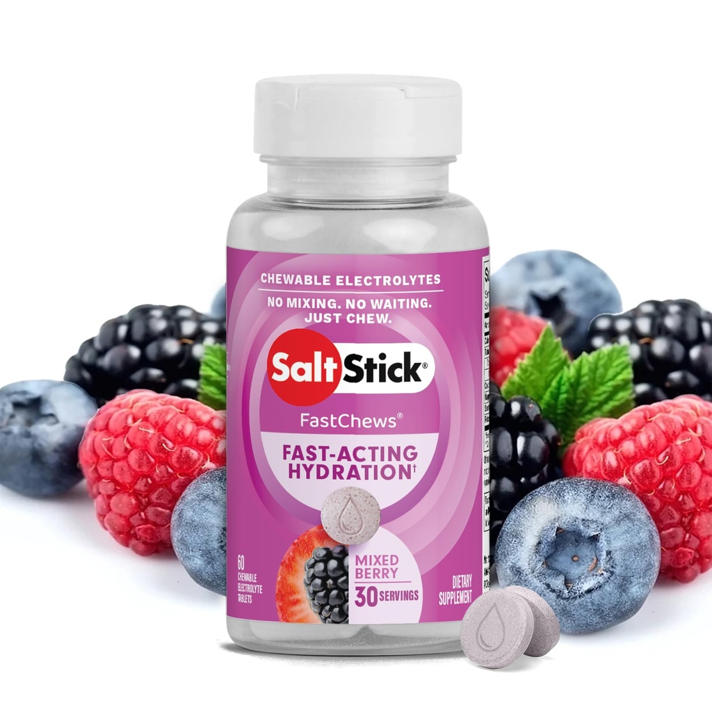 SaltStick Electrolyte FastChews - 60 Mixed Berry Chewable Electrolytes - Δισκία άλατος για τρέξιμο και ενυδάτωση, Μάσημα ηλεκτρολυτών - 60 Count