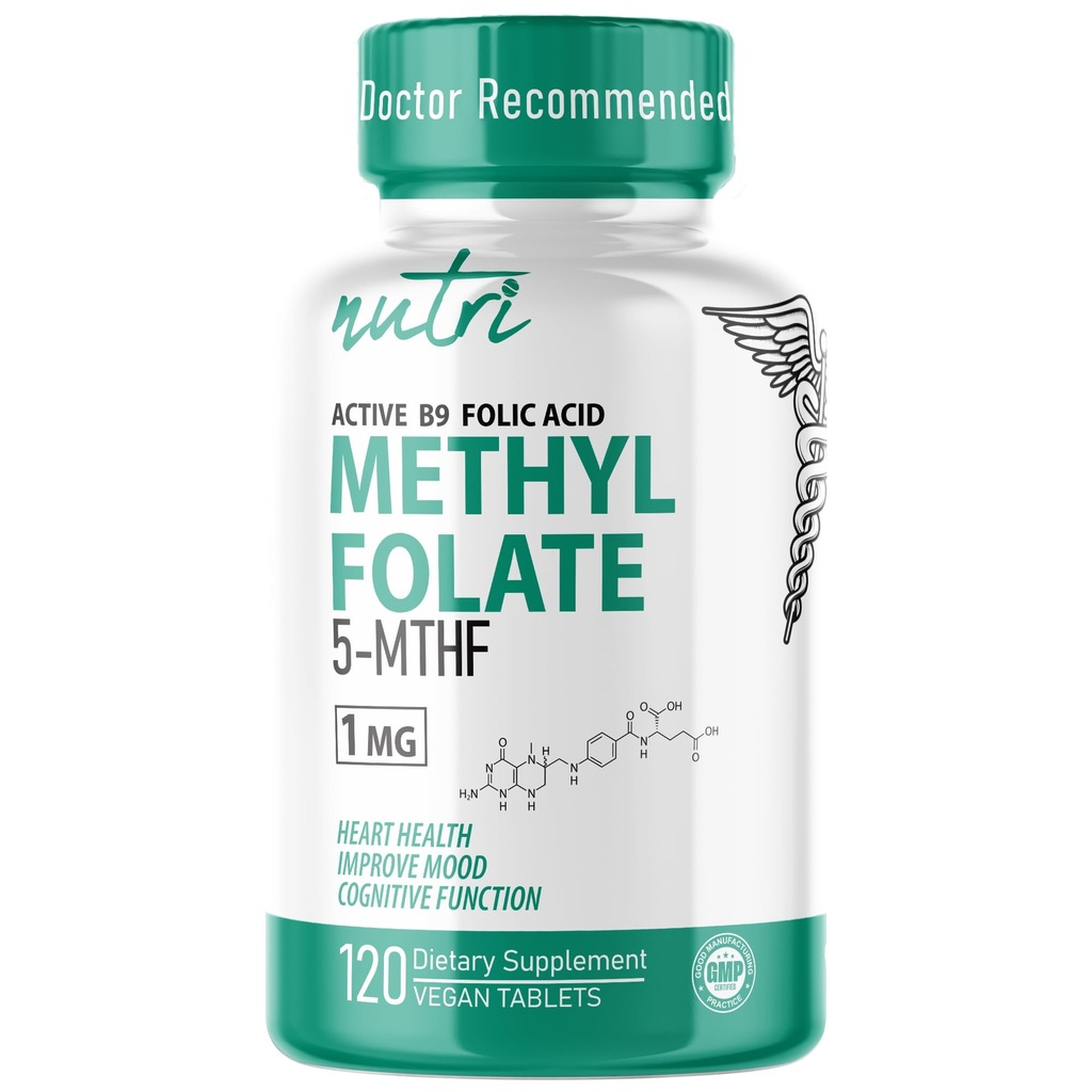 Σύντηξη της φύσης Nutri 5-MTHF L Methylfolate 1MG - 4 Μήνες προσφοράς, 120 Vegan Tablets - μεθυλιωμένο συμπλήρωμα φολικό - Γνωστική λειτουργία, υγεία της καρδιάς, προγεννητική υποστήριξη - μεθυλιωμένο φολικό οξύ
