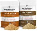Lions Mane (60g) και Cordyceps (60g) Mushroom Extract Powder Bundle - Mushroom Supplement for Cognition, Energy and Endurance