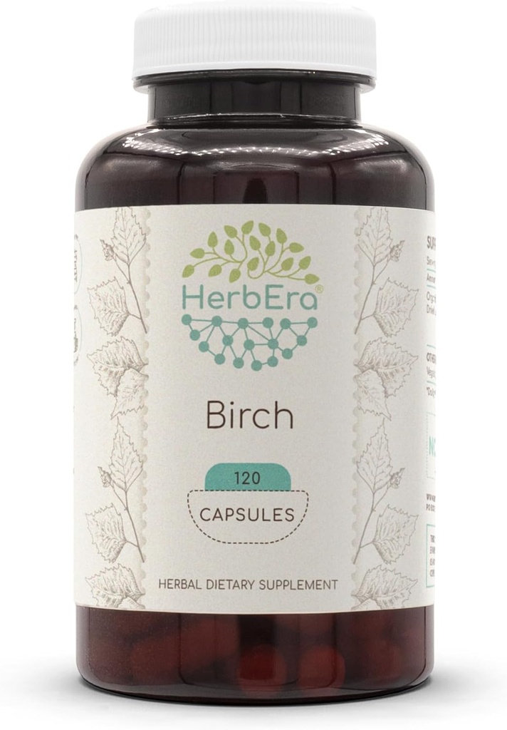 HerbEra Birch 120 κάψουλες, 500 mg, Φτιαγμένα με Birch (Betula Pendula) Αποξηραμένα φύλλα (120 κάψουλες)