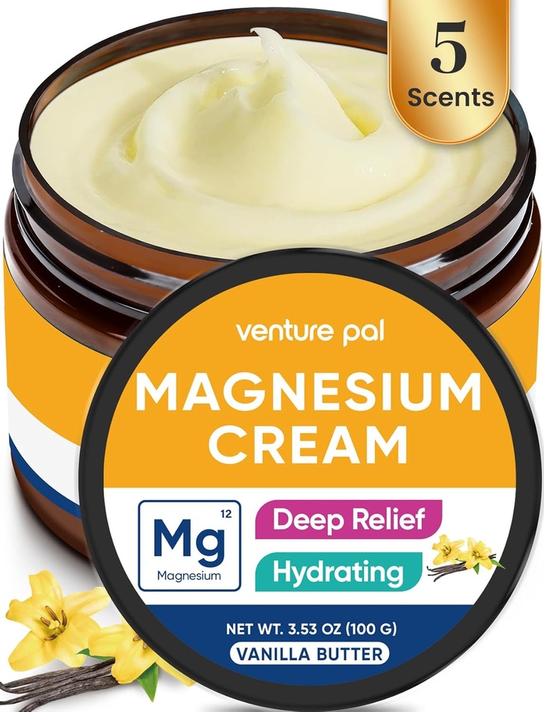 Venture Pal Magnesium Lotion, Topical Magnesium Cream for Sleep, Leg Cramps & Pain, Muscle Relaxation, Calm, Moisturizing Supplement with Coconut Oil, Shea Butter & Hyaluronic Acid, Safe for Kids