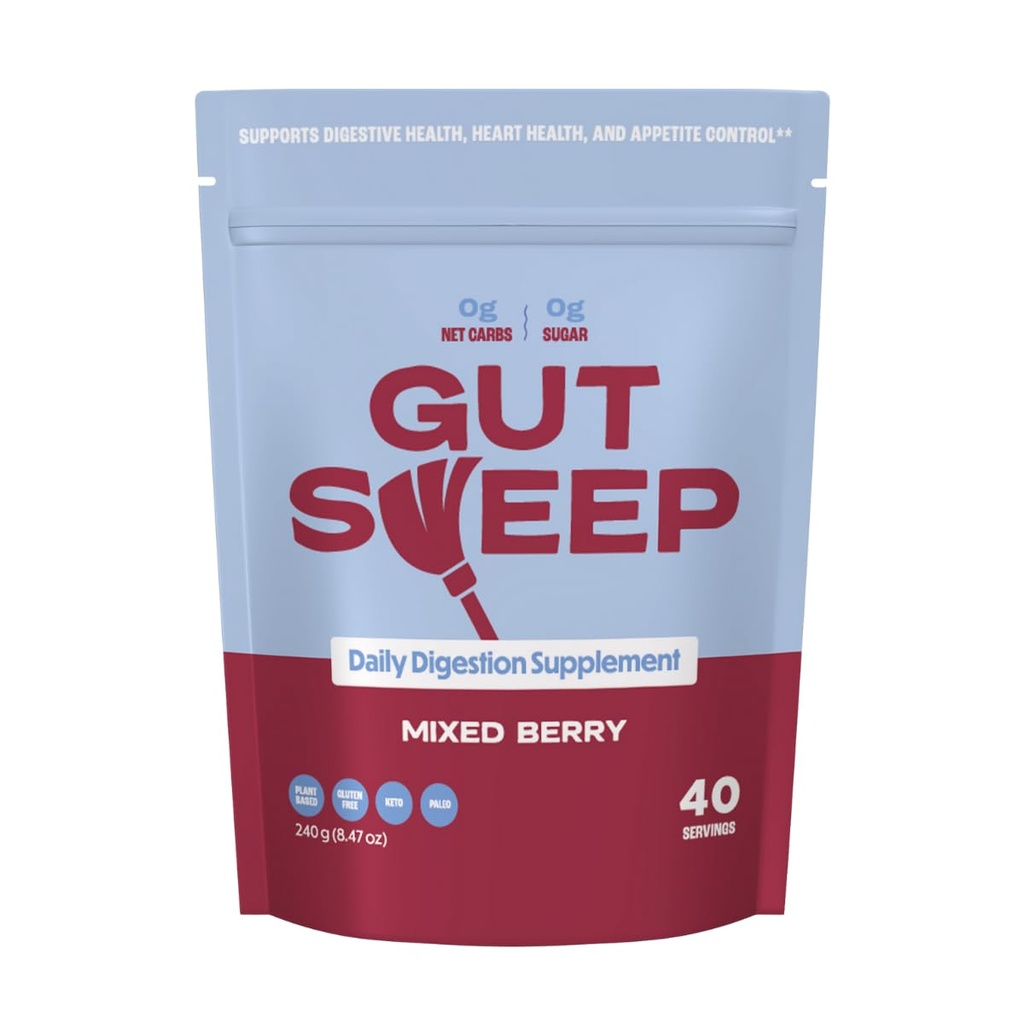Gut Sweep - Daily Digestion Supplement - Psyllium Husk Fiber - Υποστηρίζει τον έλεγχο ορεκτικών - Χωρίς γλουτένη & με βάση το φυτό - Keto & Παλαιό Φιλικό - 40 εξυπηρετήσεις - Μικτό μούρο