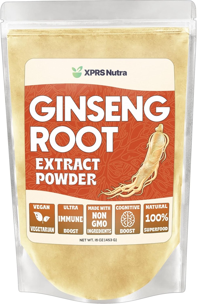XPRS Nutra Ginseng Root Extract σκόνη - Ginseng σκόνη υποστηρίζει Γνωστική λειτουργία, φυσική απόδοση, και ανοσοποιητικό σύστημα - Vegan φιλικό Panax Ginseng σε μορφή σκόνης (16 ουγγιά)