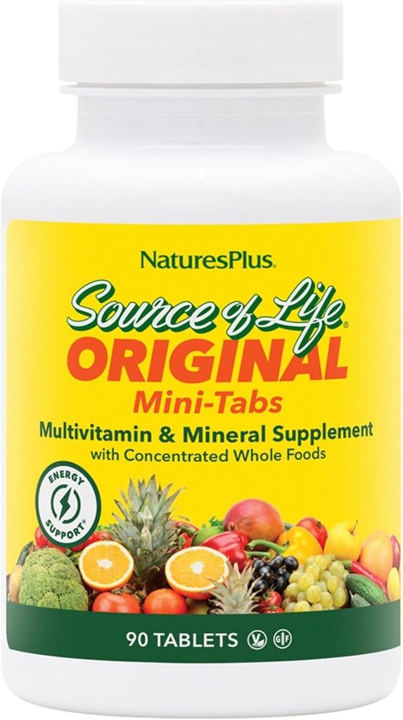 Natures Plus Source of Life - 90 Mini-Tabs - Multivitamin & Mineral Supplement - Υποστηρίζει τη φυσική ενέργεια και τη συνολική ευεξία - Χωρίς γλουτένη, χορτοφαγικά - 15 Σύνολο εξυπηρετήσεων