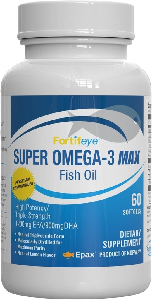 Super Max Omega-3 Fish Oil 2400 mg Made in Norway - High Potency Fish Oil Omega 3 Συμπληρώματα για γυναίκες και άνδρες, Τριγλυκερίδια Form with EPA and DHA Συμπληρώματα Δεν Ψάρια Μετά τη Γεύση Λεμόνι Γεύση