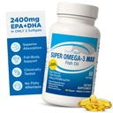 Super Max Omega-3 Fish Oil 2400 mg Made in Norway - High Potency Fish Oil Omega 3 Συμπληρώματα για γυναίκες και άνδρες, Τριγλυκερίδια Form with EPA and DHA Συμπληρώματα Δεν Ψάρια Μετά τη Γεύση Λεμόνι Γεύση