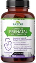 Zazzee Extra Strength Complete Prenatal Multi Complex, 120 Vegan Κάψουλες, 2 Μήνες Προσφορά, 23 Ουσιώδεις Βιταμίνες & Ορυκτά, MK7, 10 Δισεκατομμύρια CFU Προβιοτικά, Προγεννητικά Ένζυμα, Οργανική Φυτική Μείξη