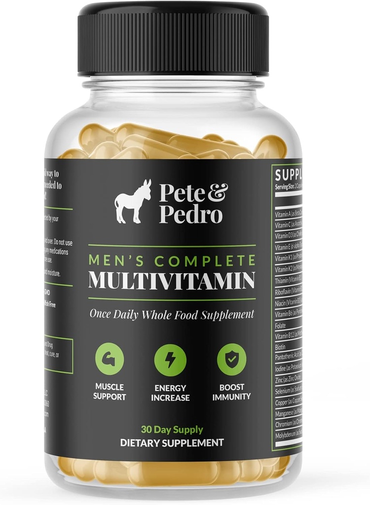 Pete & Pedro Men's Complete Once Daily Whole Food Multivitamins | Supplement to Help with Muscle Support, Energy & Immunity | Non-GMO, Natural, Made in USA l As Seen on Shark Tank, 30 Day Supply