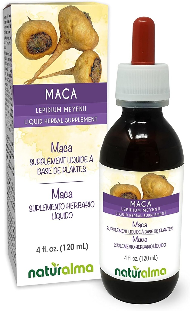 Naturalma Maca ή Περουβιανό Ginseng (Lepidium meyenii ή L. peruvianum) Ρίζα Αλκοόλ-ελεύθερο Βάμμα - 4 fl oz Liquid Extract in Drops - φυτικό συμπλήρωμα - Vegan