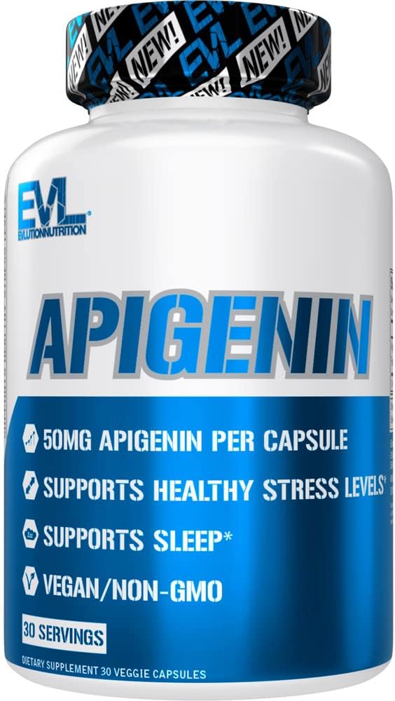 Evlution Pure Apigenin Supplement from Chamomile Extract - Relaxing Apigenin 50mg Bioflavonoid Stress and Mood Support Nutrition High Bioavailable Vegan Non-GMO Herbal Sleep Supplement