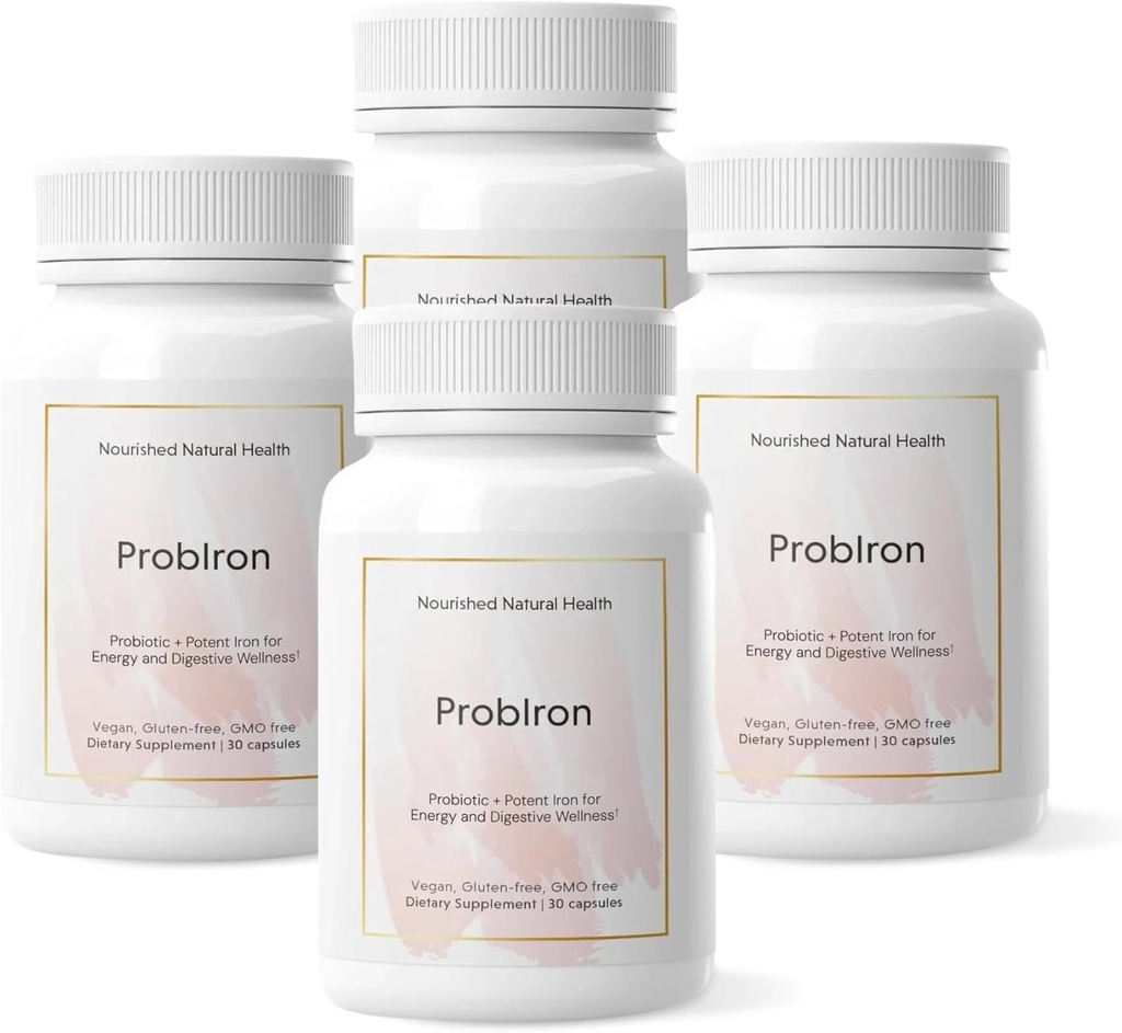 Nourished Natural Health ProbIron - Γυναικείο Probiotic + Συμπλήρωμα σιδήρου Ενισχυμένο με βιταμίνη C και χαλκό - Vegan Formula for Energy and Digestive Wellness - 120 Κάψουλες