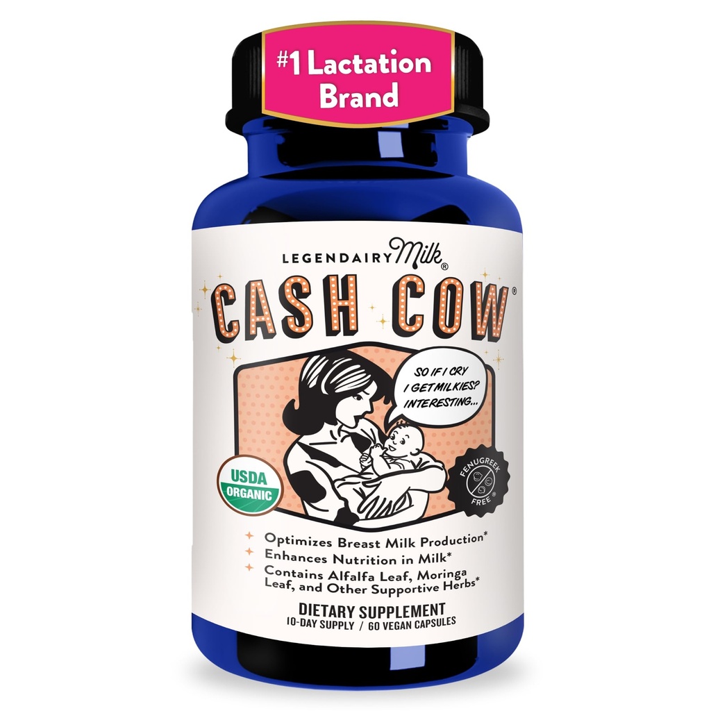 Legendairy Milk Cash Cow Lactation Supplement, Moringa, Alfalfa, και Goat's Rue Θηλασμός συμπλήρωμα για την αύξηση της προσφοράς γάλακτος, Fenugreek-free, Certified Organic, Vegan, Non-GMO, 60 κάψουλες