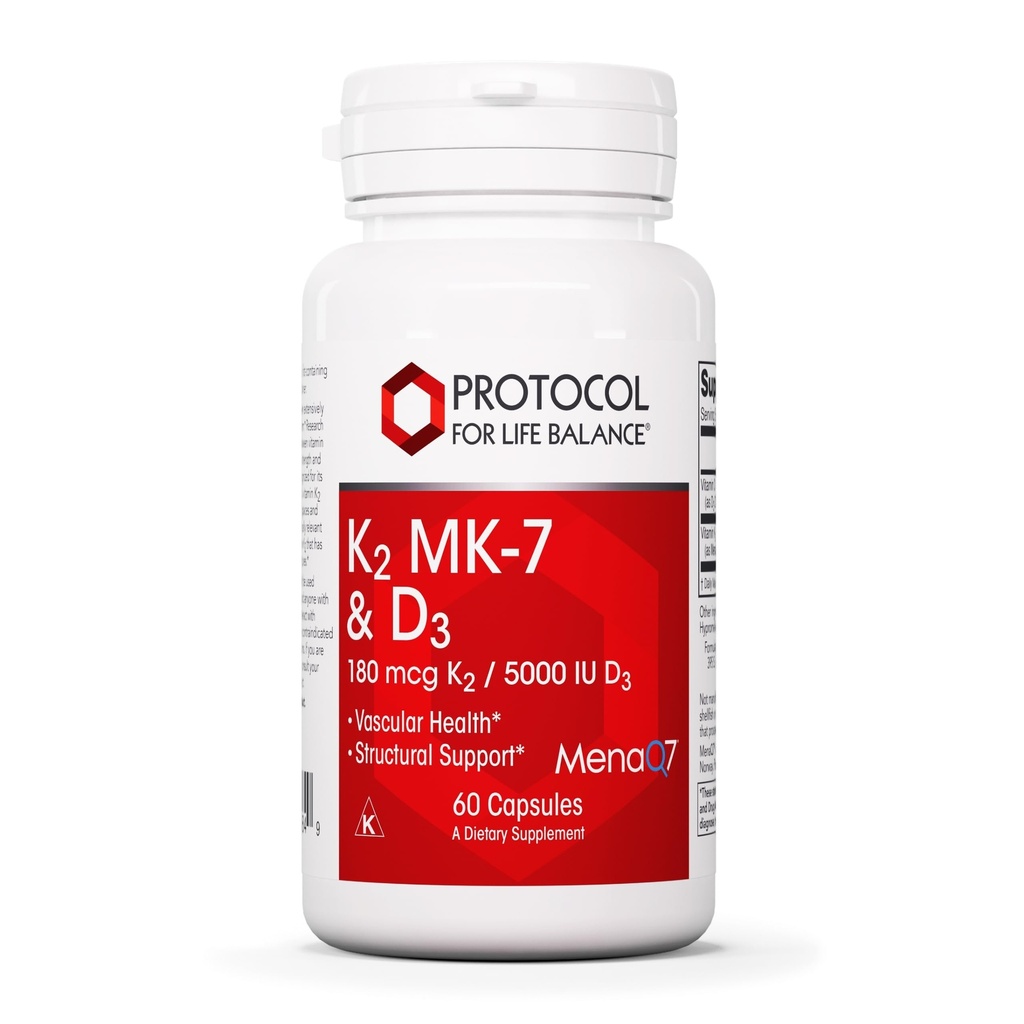 ΠΡΩΤΟΚΟΛΛΟ ΓΙΑ ΤΗΝ ΥΠΟΛΟΙΠΗ ΖΩΗΣ - K2 MK-7 και D3 - Αγγειοϋγειονομική και δομική υποστήριξη, Δύναμη των οστών, Ορεκτικό Καταπιεστικό, Φυσικό Βάρος Απώλεια, Υποστηρίζει Απορρόφηση Ασβεστίου - Κάψουλες 60 Veg