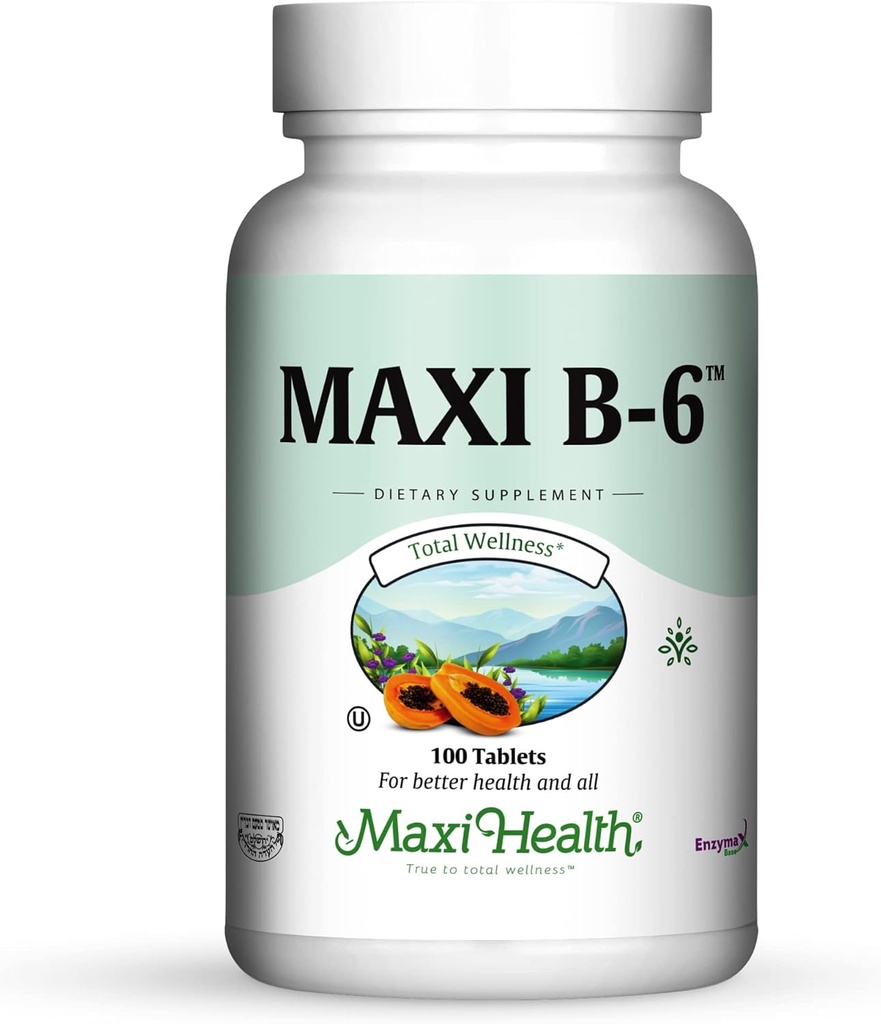 Maxi Health B-6 - Βιταμίνη B6-100 mg Καρδιαγγειακή Υγεία - 100 δισκία - Kosher (100 Count)