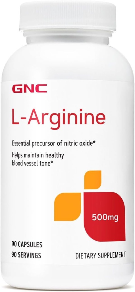 GNC L Arginine 500mg Supplement, Supports Healthy Blood Vessel Tone, 90 Servings