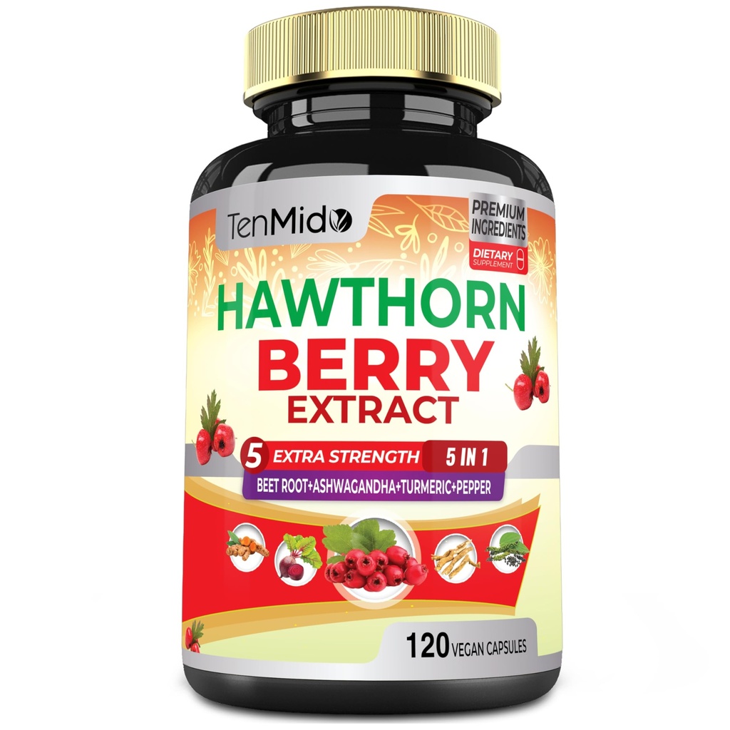 Hawthorn Berry Extract Κάψουλες - 120 Vegan Κάψουλες για 4 μήνες - Συνδυασμένη ρίζα τεύτλων, Ashwagandha, Turmeric κουρκουμίνη & Μαύρο πιπέρι