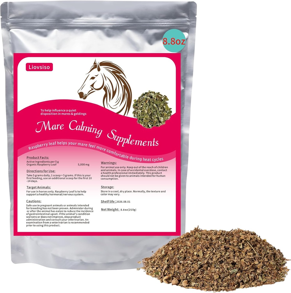 8,8 oz Horse Calming Supplement - Φυσικό φύλλο σμέουρων διευκολύνει το άγχος και την ανησυχία σε Moody Mares, ηρεμεί κατά τη διάρκεια κύκλων θερμότητας - Κατάλληλο για Geldings Too