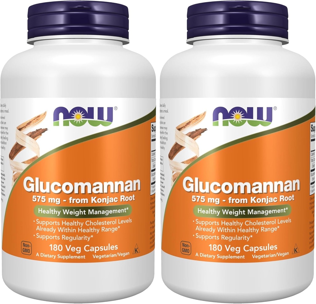 NOW Συμπληρώματα, Glucomannan (Amorphophallus konjac)575 mg, 180 Κάψουλες Κόμης (πακέτο των 2)