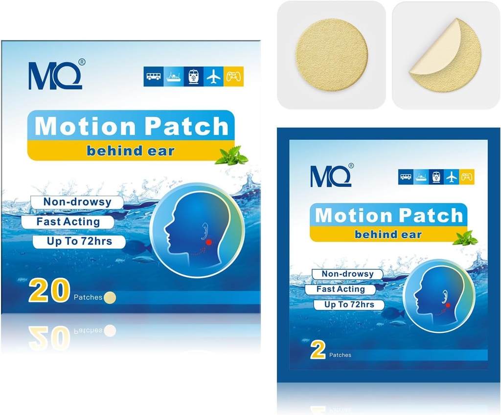 MQ 20ct Motion Sickness Patches, Light Color, Sea Sickness Patches Μη Νυσταγμένο & Αδιάβροχο, Cruise Ship Travel Essentials, Fast Active & Long Lasting 72H