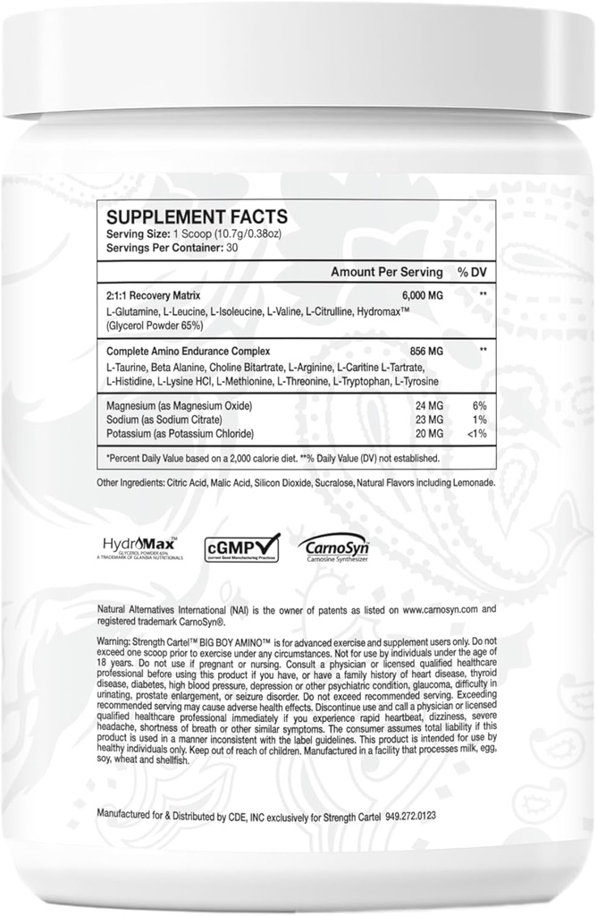 STRENGTH CARTEL Big Boy Aminos Lemon Cake, 30 Servings (Pack of 1)