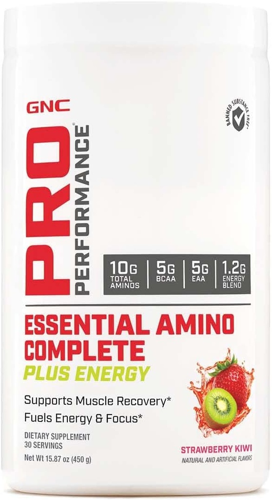 GNC Pro Performance Essential Amino Complete Plus Ενέργεια, Υποστηρίζει την αποκατάσταση των μυών, Φράουλα Kiwi, 15,9 oz.