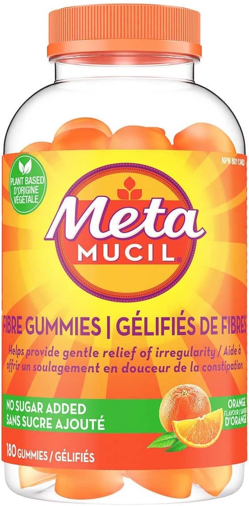 Metamucil Fibre Gummies Plant Based & No Sugar Added, Help Provide Gentle Relief of Irrability - 180 Gummies