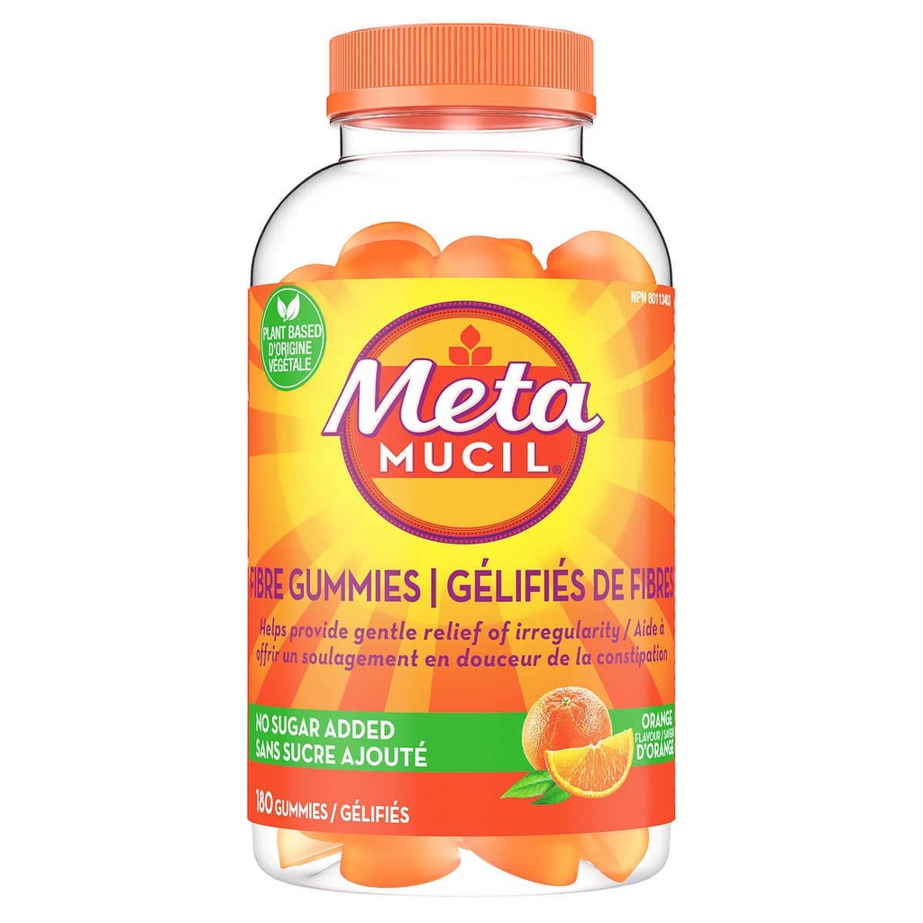 Metamucil Fibre Gummies Plant Based & No Sugar Added, Help Provide Gentle Relief of Irrability - 180 Gummies