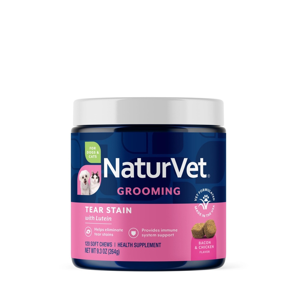 NaturVet Lutein Tear Stain Συμπληρώματα για Σκύλους & Γάτες – Αποτρέπει τα Tear Stains για Σκύλος, Γάτες Φυλή – Περιλαμβάνει Όρεγκον Grape Root, Marshmallow Root, Cranberry Extract – 120 Ct.