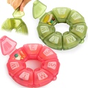 Round Weekly Pill Organizer, TPU Καουτσούκ, Travel Pill Container 7 Ημέρα, με 7 μεγάλα διαμερίσματα, Μεγάλη για την Καθημερινή Βιταμίνες & Συμπληρώματα, Χαριτωμένη θήκη χάπι με Μεγάλα Γράμματα και Μπράιγ (2 τεμ)