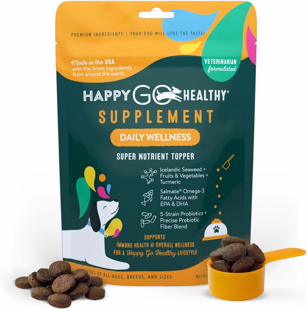 Daily Wellness Supplements for Dogs | Boosts Immune System Support and Digestive Gut Health for Dogs and Puppies | All Natural Ingredients Tasty Kibble Dog Food Topper | 21 Count Pack