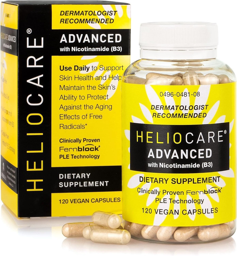 He-lioc-a-re Adv-ANC-ed Niacin B3 συμπλήρωμα: Fernblock PΛΗΨΗ Εκχύλισμα 240mg ανά υπηρεσία - Υποστηρίζει την υγεία των κυττάρων του δέρματος W/αντιοξειδωτική πλούσια βιταμίνη B3 Niacin 500 mg - 120 κάψουλες Vegan