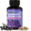 Sambucus Elderberry με ψευδάργυρο & βιταμίνη C - 5 σε 1 συμπλήρωμα υποστήριξης του ανοσοποιητικού, μη ΓΤΟ, 120 κάψουλες χορτοφάγων, 2 μήνες προσφοράς