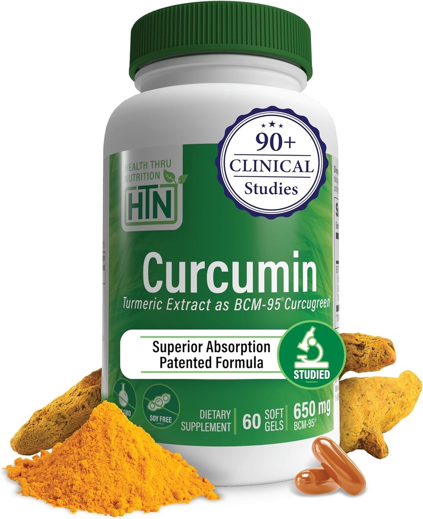 Health Thru Nutrition Curcumin 650mg BCM-95 Curcugreen | Turmeric Curcumin Complex | High Absorption | Healthy Inflammation Response | Clinically Studied | 3rd Party Tested | Non-GMO (Pack of 60)