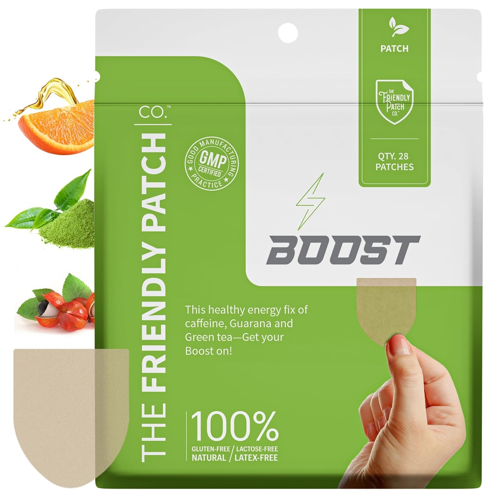 The Friendly Patch Boost Energy Patch - 28 Day Supply - Ενέργεια & Focus Patches, καφεΐνη, Guarana - Καθαρότητα & Ενέργεια - Plant-Powered, Focus - Wellness Patches