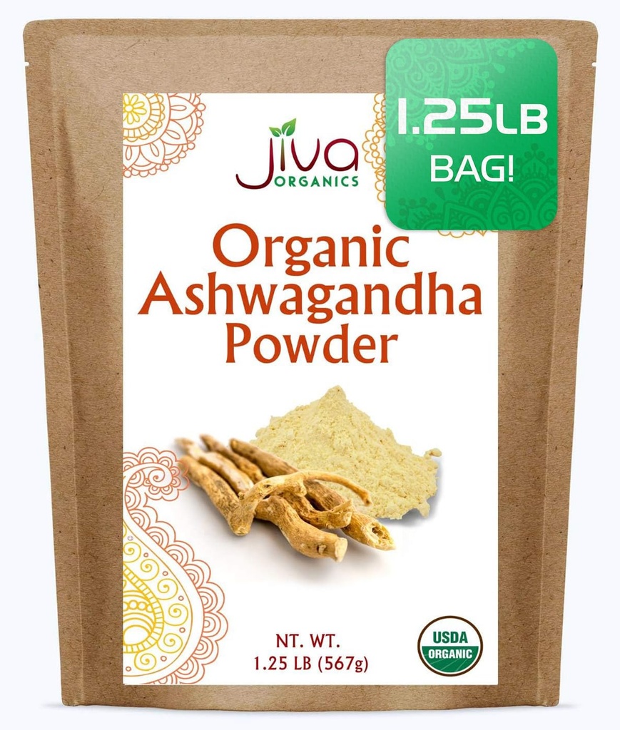 Jiva Organics Ashwagandha Root Powder 1,25 Pound (20oz) - Χωρίς γλουτένη, ινδικό Ginseng, ακατέργαστο, καθαρό, μη-GMO, εργαστήριο δοκιμαστεί Ayurved ινδική σκόνη