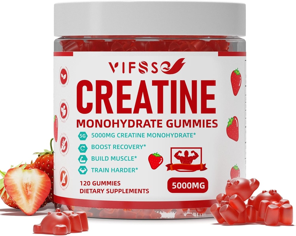 Creatine Monohydrate Gummies 5 g για άνδρες & γυναίκες, 120 Sugar Free Gummies με 200 Mg Γλυκινικό μαγνήσιο, 200 Mg L-Θρεονικό για την υποστήριξη των μυών, Energy Boost