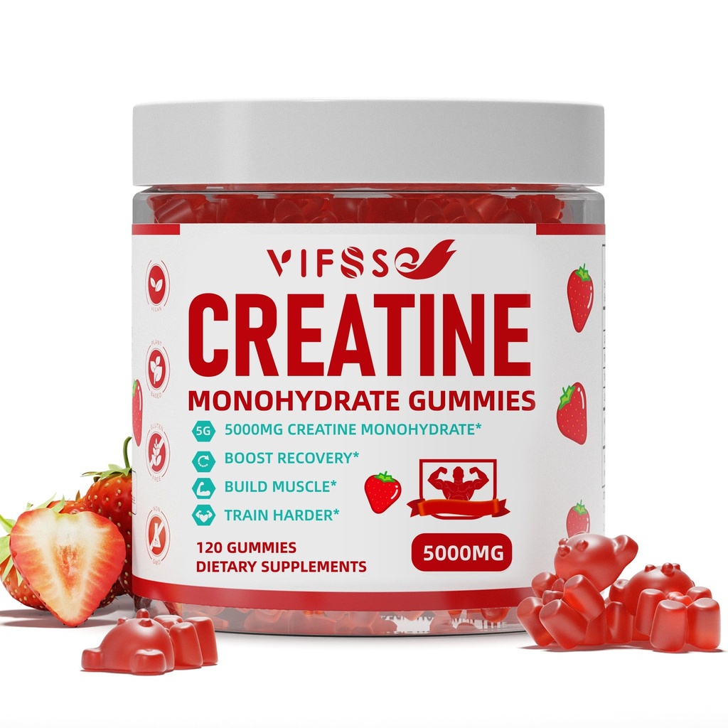 Creatine Monohydrate Gummies 5 g για άνδρες & γυναίκες, 120 Sugar Free Gummies με 200 Mg Γλυκινικό μαγνήσιο, 200 Mg L-Θρεονικό για την υποστήριξη των μυών, Energy Boost