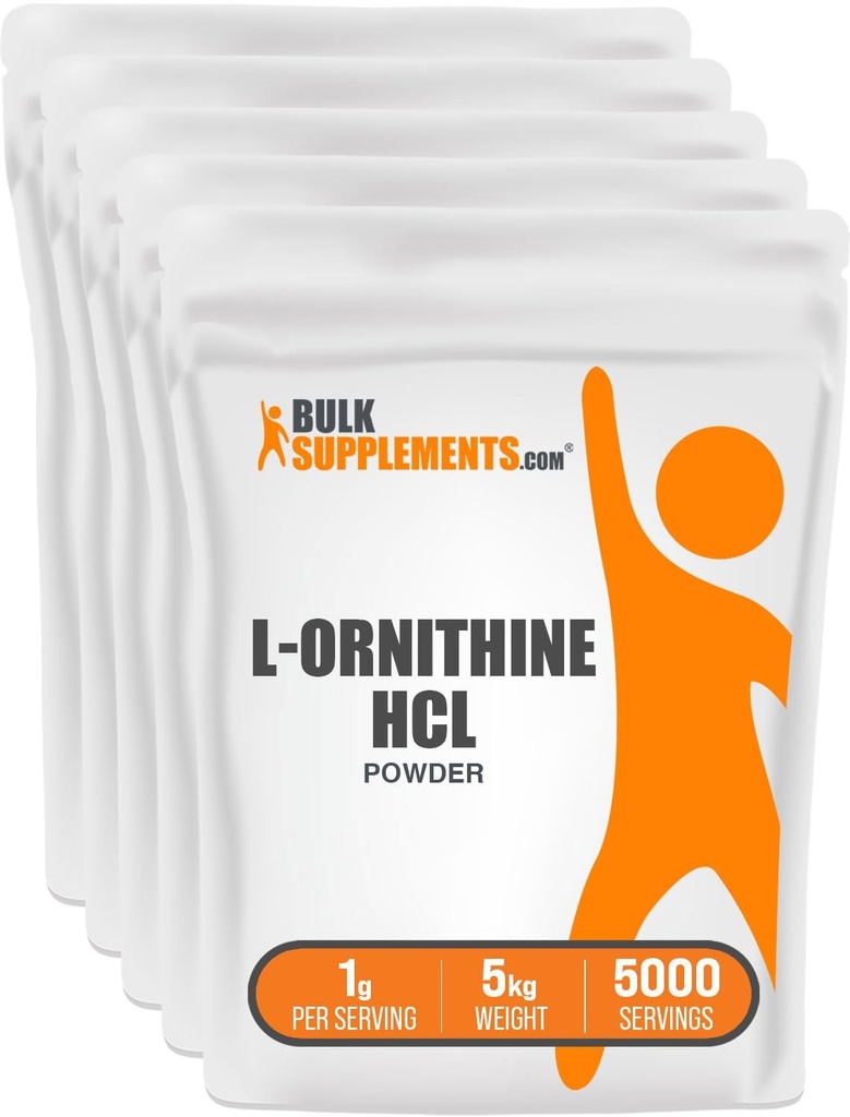 BulkSupplements.com L-Ornithine HCl Powder - Ornithine Supplement, Amino Acids Supplement - Gluten Free, 1g per Serving, 1kg (2.2 Pound) (Pack of 5)