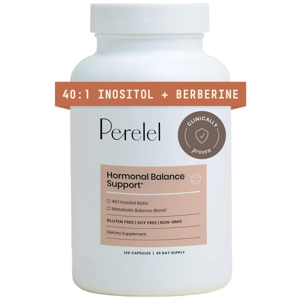 Perelel Hormone Balance Support, Womens Inositol συμπλήρωμα με βερβερίνη, Myo & D Chiro Inositol, Alpha Lipoic Acid, & Dim για την υποστήριξη της γυναικείας υγείας, σόγια, γαλακτοκομικά & γλουτένη, μη ΓΤΟ, 120 κάψουλες