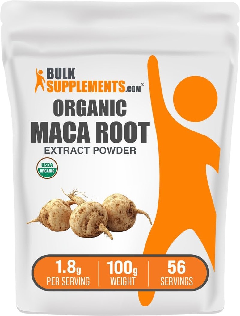 BulkSupplements.com Organic Maca Root Extract Powder - Organic Maca Powder, Nutritional Supplement - Vegan & Gluten Free, 1.8g of per Serving, 100g (3.5 oz) (Pack of 1)