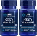 Επέκταση ζωής BioActive Folate & Βιταμίνη B12, 150 κάψουλες χορτοφάγων (Συσκευασία των 2), Μη ΓΤΟ, Χωρίς γλουτένη