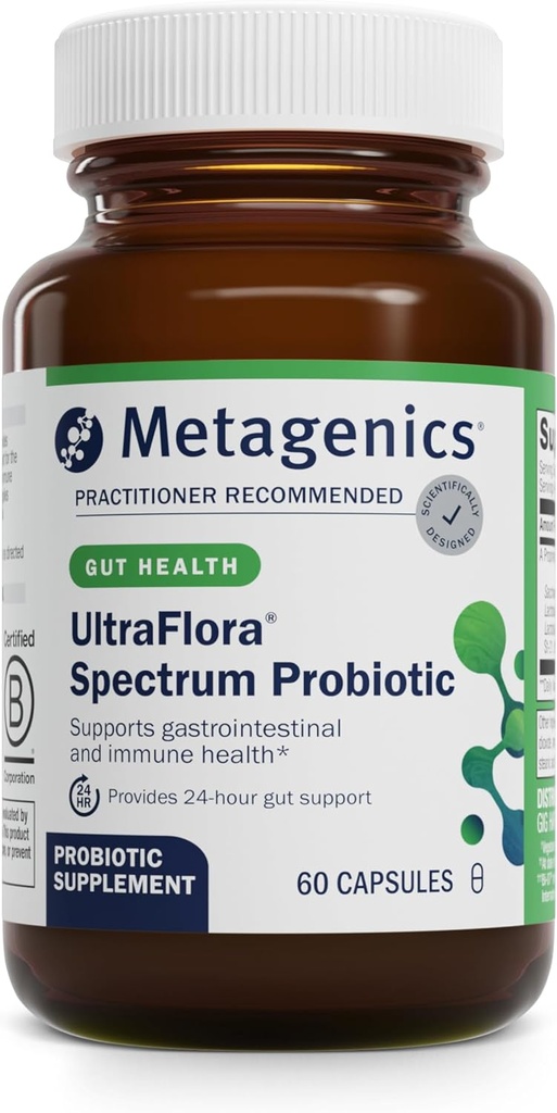 Metagenics UltraFlora Spectrum - Προβιοτικό σταθερών ραφών για την ουροδόχο κύστη & Digestive Wellness, Healthy Microbiome & Flora Support* - Μη GMO & Gluten-Free - 2-Month Supply - 60 Κάψουλες