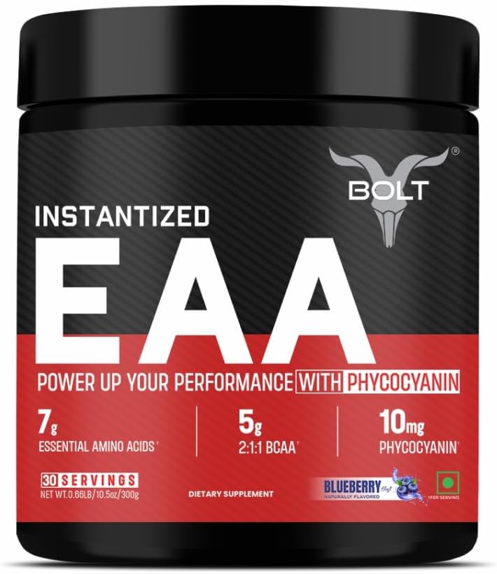 Bolt EAA 300gm, 30 Servings|Nine Essential Amino Acid with BCAA 5000|EAA Supplement for Men & Women- Blueberry Blast