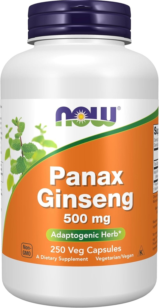 NOW Συμπληρώματα Τροφίμων, Panax Ginseng (Root) 500 mg, Adaptogenic Herb *, 250 κάψουλες Veg